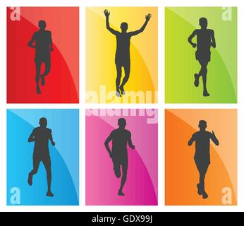 Mann-Marathon-Läufer-Silhouetten-Vektor-set Stock Vektor