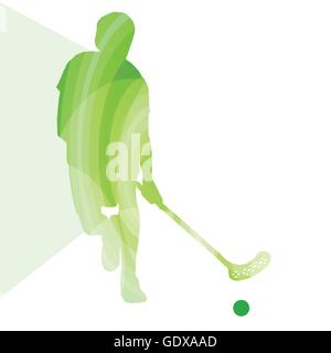 Floorball Spieler Mann Silhouette Hockey mit Stock und Ball Illustration Vektor Hintergrund bunt Konzept transparent gemacht Stock Vektor
