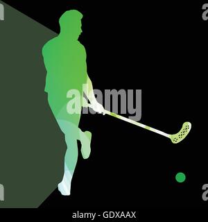 Floorball Spieler Mann Silhouette Hockey mit Stock und Ball Illustration Vektor Hintergrund bunt Konzept transparent gemacht Stock Vektor