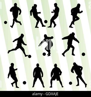 Fußball-Spieler silhouette Vektor Hintergrund Konzept für Poster set Stock Vektor
