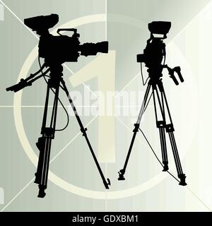 Digitale Video-Kamera auf dem Stativ und Film Countdown-Nummer für poster Stock Vektor