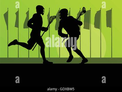 Lacrosse Spieler Aktivsport Silhouetten Hintergrund Illustration Vektor für poster Stock Vektor