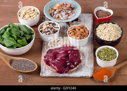 Mangan-reiche Lebensmittel. Gesunde Ernährung Stockfoto