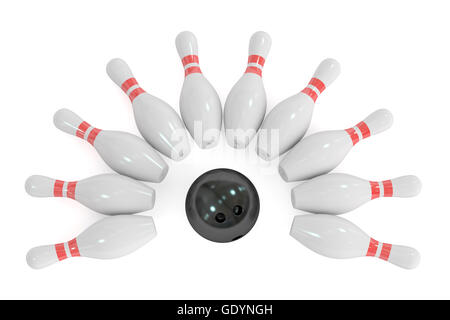 Bowling-Konzept, 3D-Rendering isolierten auf weißen Hintergrund Stockfoto