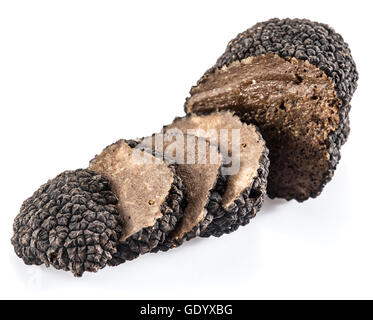 Schwarzen Trüffeln isoliert auf einem weißen Hintergrund. Stockfoto