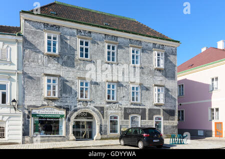 Retz: Sgraffito Haus, Österreich, Niederösterreich, Niederösterreich, Weinviertel Stockfoto