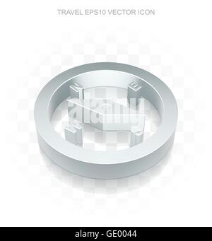 Reise-Icon: flache metallischen 3D-Kompass, transparente Schatten, EPS 10 Vektor. Stock Vektor