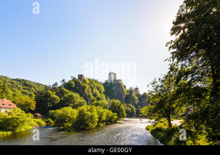 Vranov nad Dyji (Frain): Jihomoravsky, Abstechers, Frainer Burg über dem Fluss Thaya, Tschechische Republik, Südmähren, Stockfoto