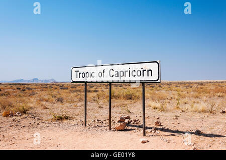 Zeichen des Wendekreis des Steinbocks in Namibia, Afrika Stockfoto