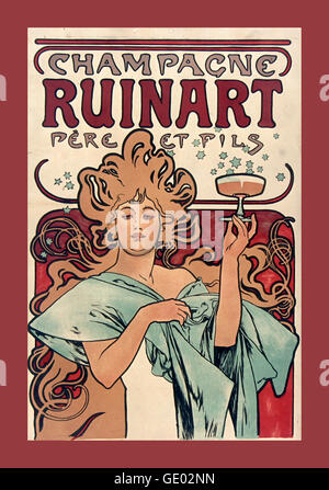 1900 Vintage Art Deco Plakat mit Ruinart Champagner-Haus, ausschließlich produziert Champagner seit 1729. Von Nicolas Ruinart in der Champagne in Stadt Reims Frankreich gegründet Stockfoto