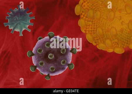 Vergrößerung eines Virus in Blutspur Stockfoto