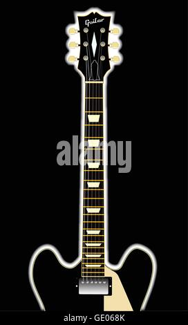 Eine Gibson ES-335 Stil halb akustischen Art Gitarre in einem schwarzen Hintergrund gesetzt. Stock Vektor