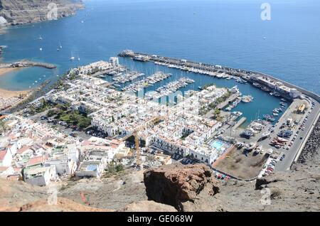 Hafen, Mogan, Puerto, Canaria, Gran, Reisen, Spanien, Ansicht, Kanarische Inseln, Marina, alte, historische, kleine, Architektur, bunt Stockfoto