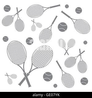 Schönes Bild bunte Schläger und Bälle für Tennis-Unterricht auf weißem Hintergrund Stock Vektor