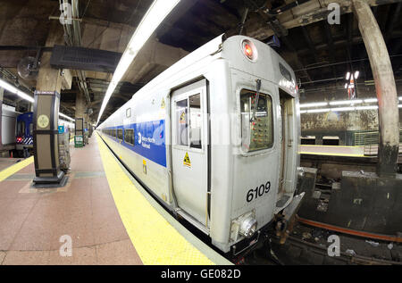 Fisheye-Objektiv Foto von MTA-Zug an der Grand Central Terminal. Stockfoto