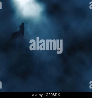 Editierbare Vektor-Illustration eines Wolfes heulen den Mond in einer nebligen Atmosphäre mit Farbverlauf Netze erstellt Stock Vektor