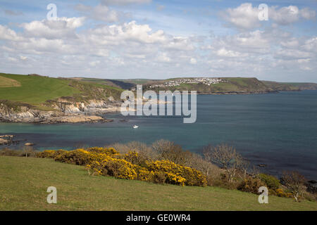 Küste, Blick nach Osten zu Polruan von Gribbin Head, Polperro Heritage Coast, Fowey, Cornwall, England, Vereinigtes Königreich, Europa Stockfoto