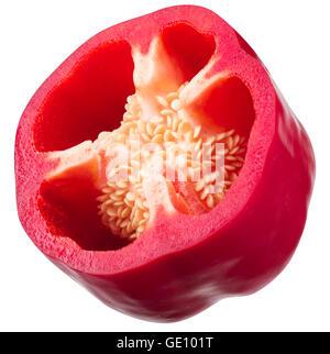 Die Hälfte der Paprika auf weißem Hintergrund. Datei enthält Beschneidungspfade. Stockfoto