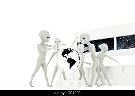 3D Abbildung des grauen Aliens isoliert auf weißem Hintergrund Stockfoto