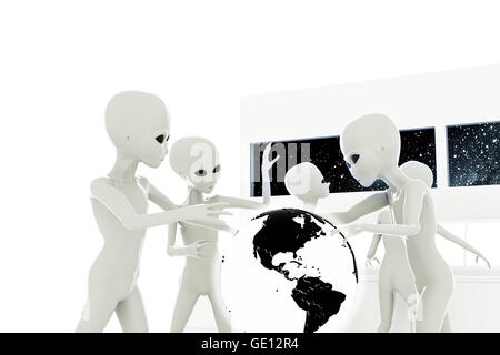 3D Abbildung des grauen Aliens isoliert auf weißem Hintergrund Stockfoto