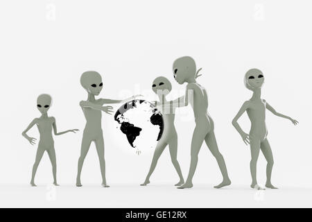 3D Abbildung einer Gruppe von Ausländern, die isoliert auf weißem Hintergrund Stockfoto