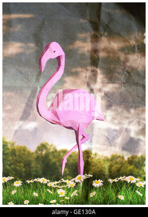 3D Abbildung des Flamingo Vogel-low-poly Stockfoto