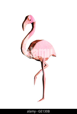 3D Abbildung eines Flamingo low-Poly-Modell isoliert auf weißem Hintergrund Stockfoto