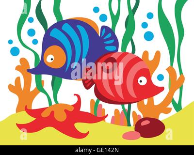 Zwei niedlichen Cartoon Fische unter dem Meer. Stock Vektor