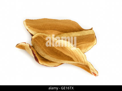 Stück trockenen Ling Zhi Mushroom auf weißem Hintergrund. Stockfoto