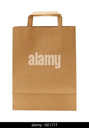Braune Papiertüte mit Griffen und textfreiraum Isolated on White Background. Stockfoto
