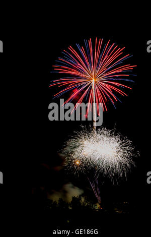 4. Juli Feuerwerk. Fotografiert in Studio City, Los Angeles, Kalifornien Stockfoto