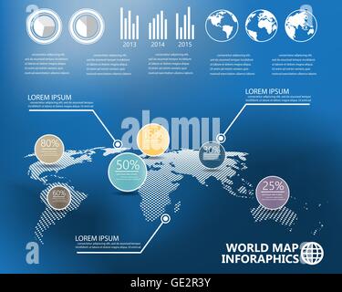 Welt Karte und Infografiken Elemente auf Unschärfe Hintergrund. eignet sich für Workflow-Layout, Grafik, Optionen verstärken, Stock Vektor