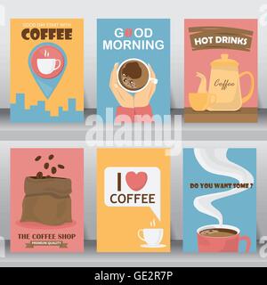 Retro-Design Kaffee Poster-Set. Gebrauch für Hintergrund, Hintergrund, Begrüßung und Einladung Karte kann sein.  gibt es Teekanne, Kaffee Stock Vektor