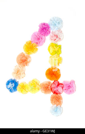 Bunte Papier Handwerk arbeiten von Blumen als Nummer alphabet Stockfoto
