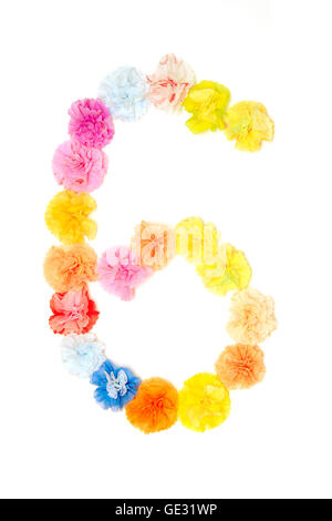 Bunte Papier Handwerk arbeiten von Blumen als Nummer alphabet Stockfoto