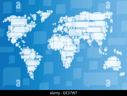 Globalisierung-Konzept von Business und Kommunikation Vektor Hintergrund Konzept der Welt Karte und Sprechblasen Stock Vektor