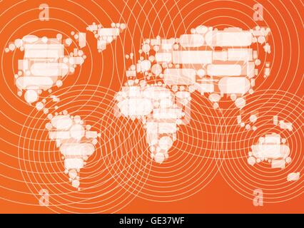 Globalisierung-Konzept von Business und Kommunikation Vektor Hintergrund Konzept der Welt Karte und Sprechblasen Stock Vektor