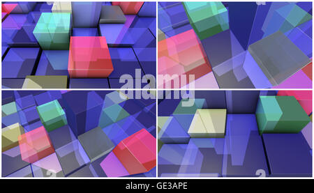 vier Render 3D-Hintergründe gemacht von transparenten Boxen Stockfoto