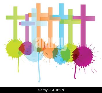 Kreuz mit Spritzern Hintergrund isoliert Vektor abstrakte Christentum Farbkonzept Stock Vektor