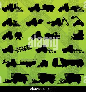 Landwirtschaft industrielle Landwirtschaft Ausrüstung Traktoren, LKW, Erntemaschinen, Mähdrescher und Bagger Stock Vektor