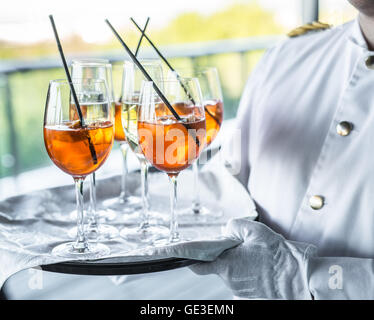 Gläser Wein. Bankett-Service. Stockfoto