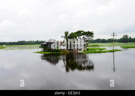 Dhaka, Bangladesch. 22. Juli 2016. Blick auf ein Bangladeshi Bauer Haus rund ums Wasser am Munshigonj in der Nähe von Dhaka, Bangladesh. Am 22. Juli 2016 Credit: Mamunur Rashid/Alamy Live-Nachrichten Stockfoto