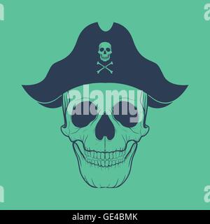 Kopf Piratensymbole mit Schädel und gekreuzten Knochen Stock Vektor