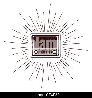 alte Radio Plakat über platzen Hintergrund isoliert Icon-design Stock Vektor