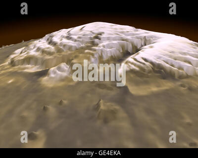 Dieses erste dreidimensionale Bild des Mars Nordpols ermöglicht Wissenschaftlern, das Volumen der Schutzkappe Wassereis mit bisher unerreichter Präzision zu schätzen und seine Variationen der Oberflächen und die Höhe der Wolken in der Region zum ersten Mal zu studieren. Rund 2,6 Millionen dieser Laser-Puls-Messungen wurden in einem topographischen Raster des Nordpols mit einer räumlichen Auflösung von 0,6 Meilen (1 km) und eine vertikale Genauigkeit von 15-90 (5-30 Metern) montiert. Der principal Investigator für MOLA ist Dr. David E. Smith von Goddard. Die MOLA-Instrument wurde entworfen und gebaut von der Laser-Rem Stockfoto