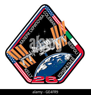 Start: Sojus TMA - 01M 7. Oktober 2010 Landung: 16. März 2011 zu starten: Sojus TMA-20 15. Dezember 2010 Landung: 23. Mai 2011 Astronauten: Scott Kelly, Oleg Skripochka, Alexander Kaleri, Paolo Nespoli, Dmitry Kondratyev und Catherine Coleman Expedition 26 beginnt mit der Sojus TMA-19 Abdocken im November 2010. Drei neue Besatzungsmitglieder kamen kurz darauf am Sojus TMA-20.   Im Vordergrund des Patches, die internationale Raumstation ISS ist prominent angezeigt, um die Bemühungen des gesamten Teams International Space Station (ISS) - beide Mannschaften anerkennen, die gebaut und betrieben, und Stockfoto