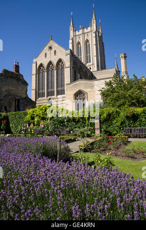 Die historische St. Edmundsbury Cathedral angesehen von den Klostergarten in Bury St. Edmunds, Suffolk. Stockfoto
