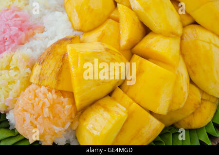 Mango mit klebrigem Reis und Sesam auf der Oberseite (berühmte thailändische) Stockfoto