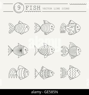 Set von Icons mit Fisch. Vektor Stock Vektor