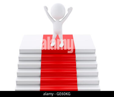 3D Renderer Bild. Weiße Leute oben auf Podium mit rotem Teppich. Erfolgskonzept. Isolierten weißen Hintergrund. Stockfoto